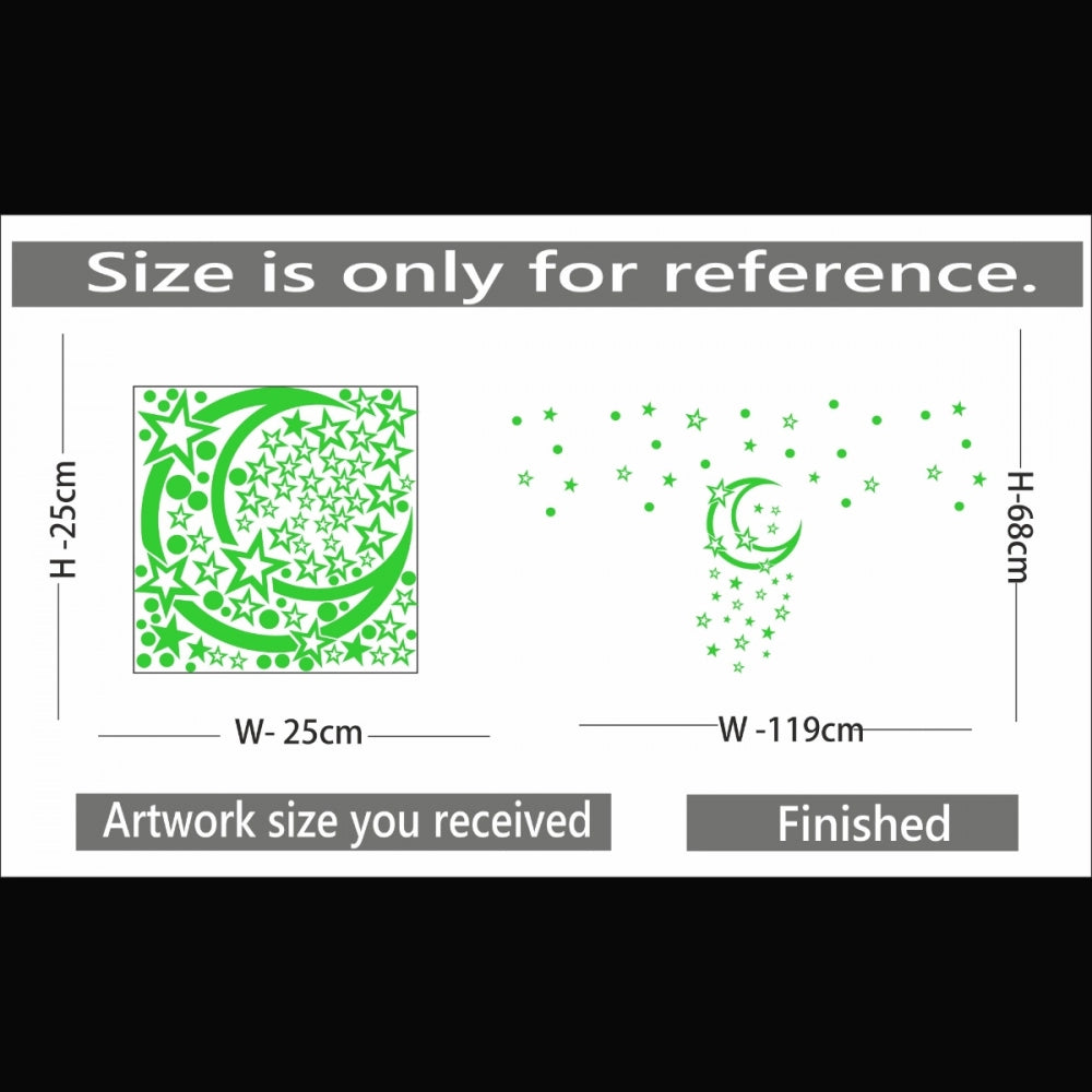 Pretty Green Galaxy Of Stars With Moon Radium Wall Sticker
