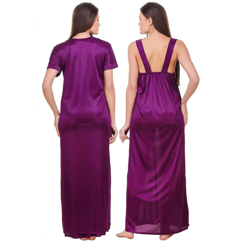 Satin 2 PCs Set of Nighty And Wrap Gown with Half Sleeve