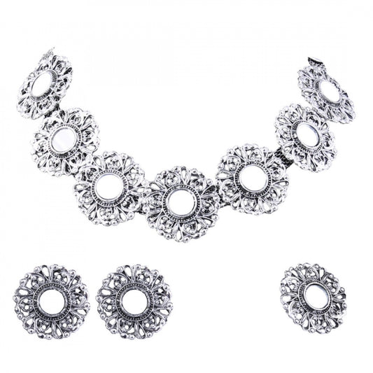 Precious Oxidized Silver Plated Necklace Set For Women
