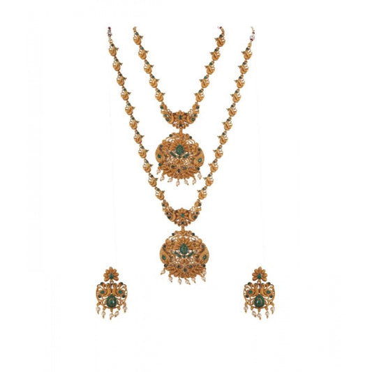 Twinkling Elegent And Modern Double Line Temple Jewellery Set