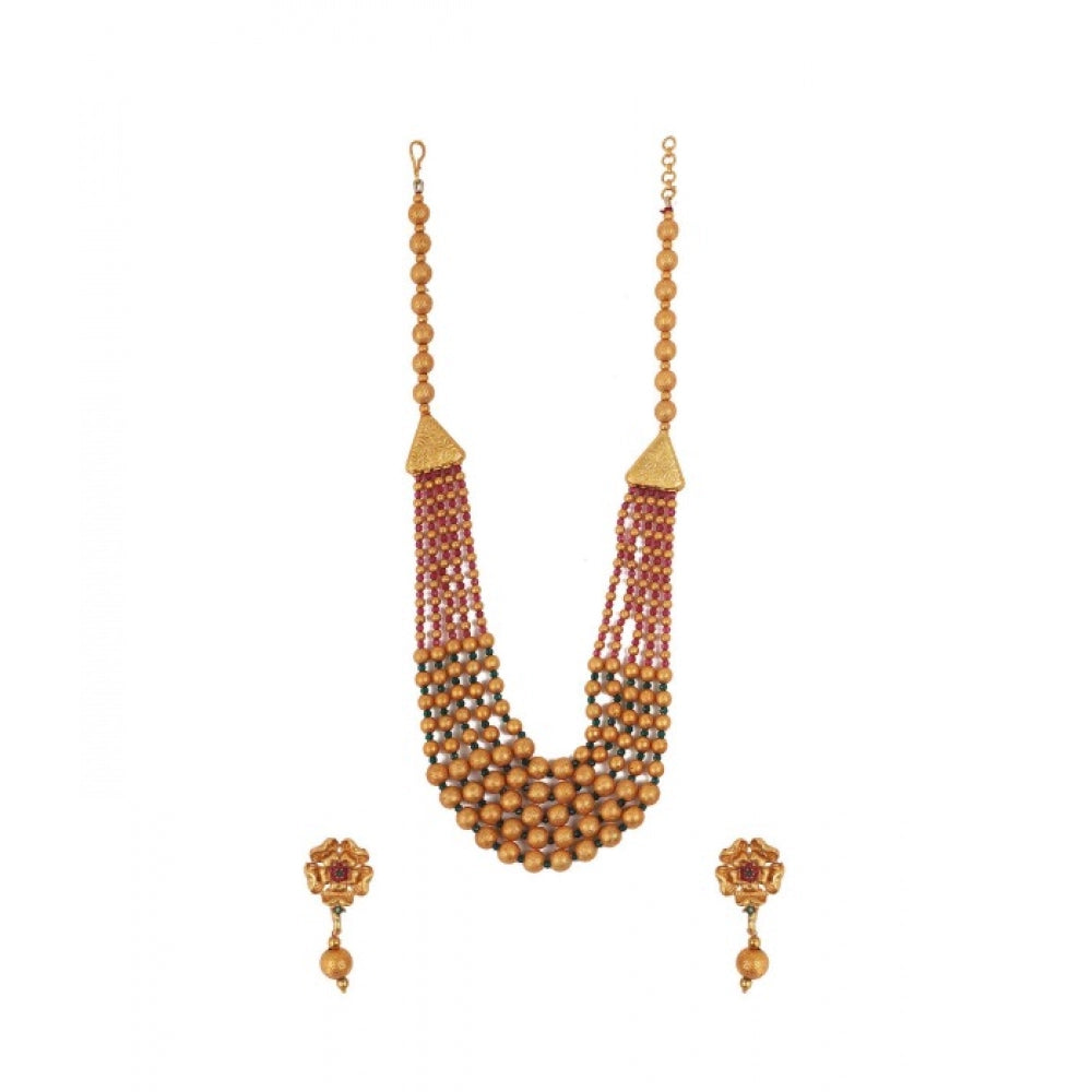 Twinkling Ethnic Five Layer Brass Mala With Crystal For Women And Girls