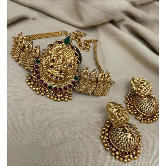 Unique Traditional Temple Necklace and Earrings Set in Gold