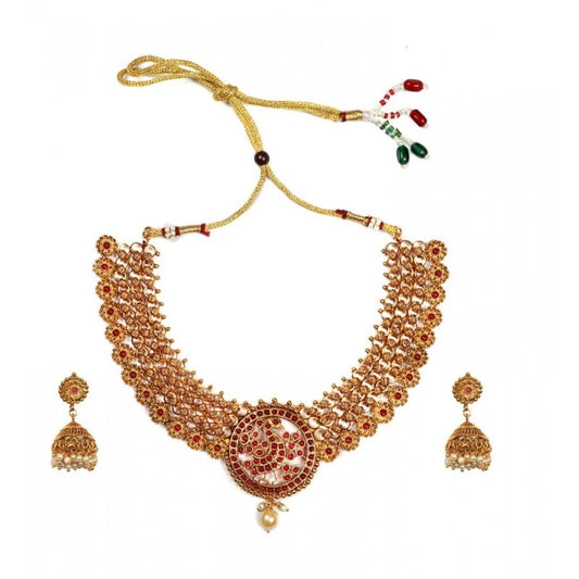 Unique Gold Plated Temple Necklace and Earrings Set