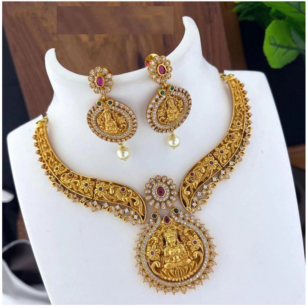 Incredible Women's Gold Plated Necklace and Earrings Set with Kundan Work
