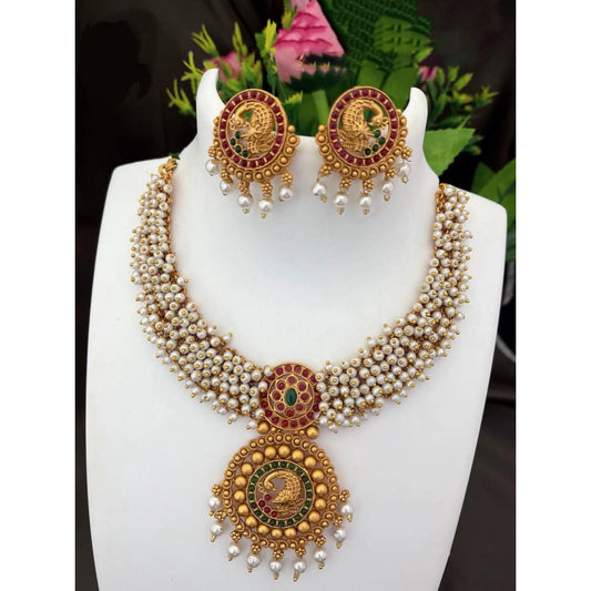 Classic Gold Plated Temple Necklace and Earrings Set