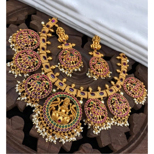 Classic Goddess Glamour Gold Plated Temple Necklace and Jhumka Set