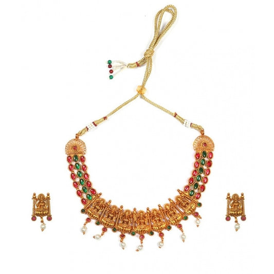 Unique Temple Necklace and Earrings Set in Gold Plating