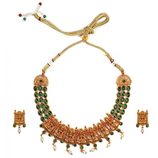 Unique Temple Necklace and Earrings Set in Gold Plating