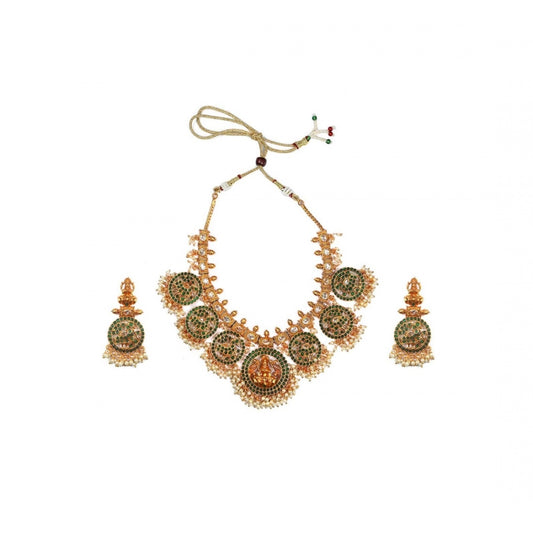 Classic Goddess Glamour Gold Plated Temple Necklace and Jhumka Set