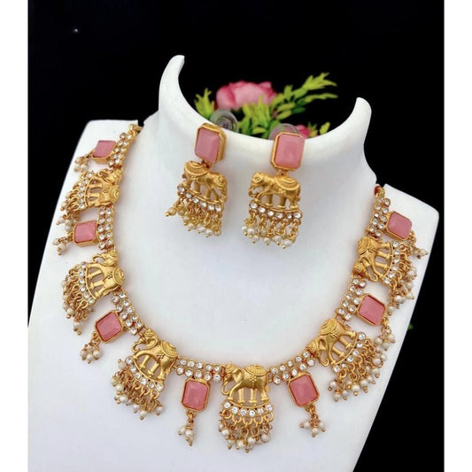 Classic Gold Plated Temple Necklace and Necklace and Earrings Set