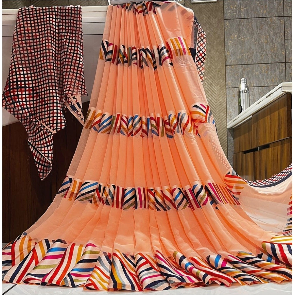 Exclusive Sattin Patta Printed Saree With Blouse piece