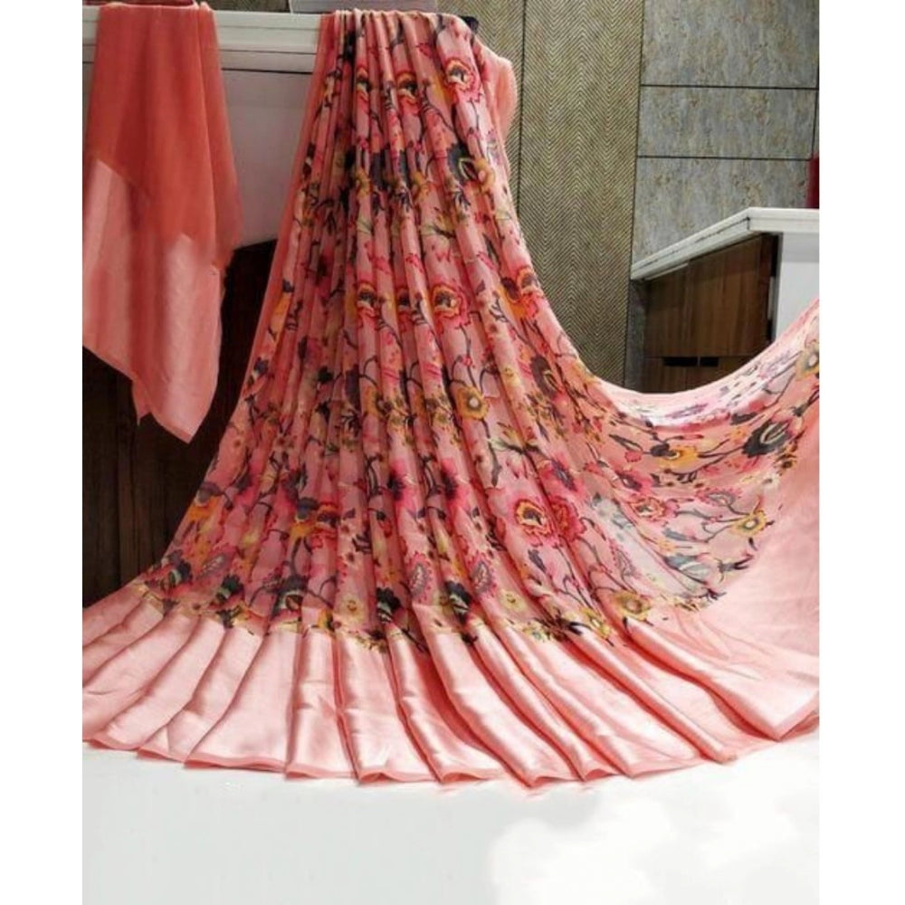Gracious Sattin Patta Printed Saree With Blouse piece