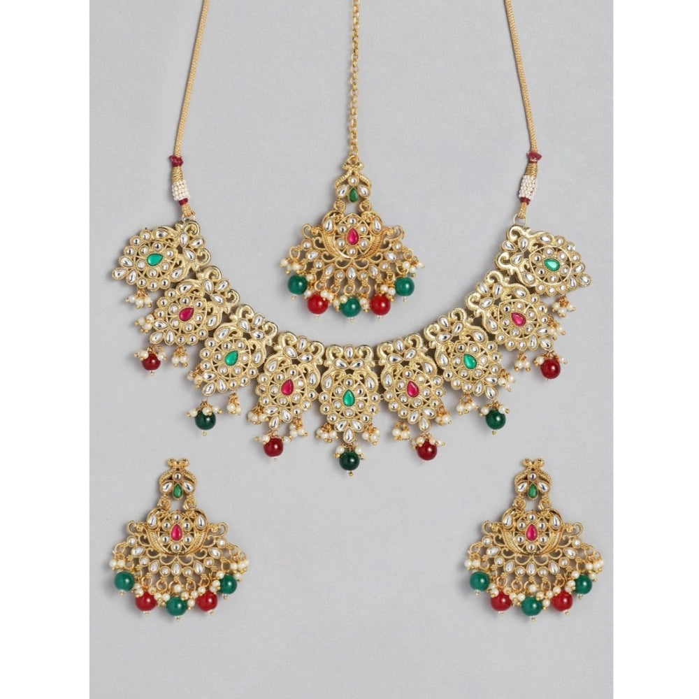 Shimmering Gold Plated Alloy Necklace and Earings Set