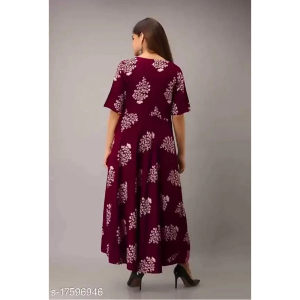 Ravishing Half Sleeve Floral Printed Rayon Anarkali Gown