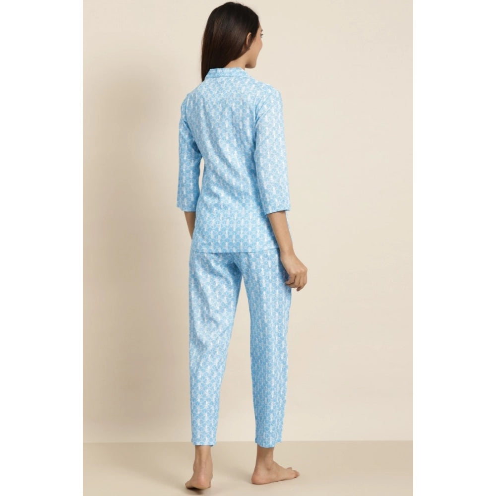 Casual Floral Printed Rayon Shirt With Pyjama Pant Night Suit Set