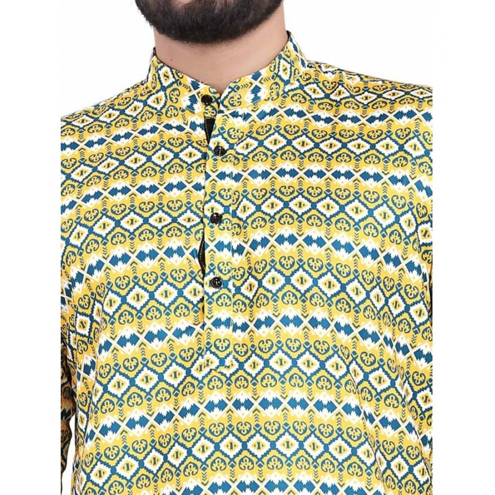 Men's Cotton Blended Printed Full Sleeve Short Kurta