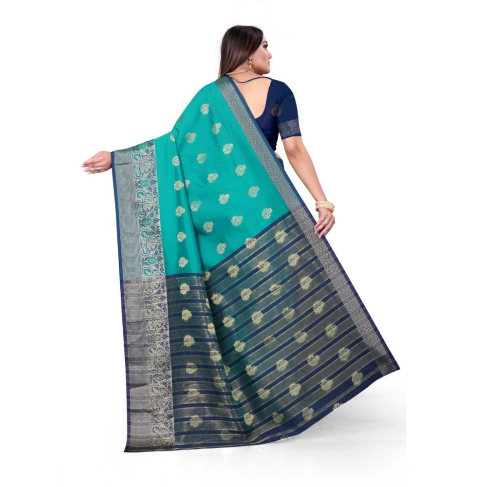 Appealing Silk Blend Woven Saree With Blouse Piece