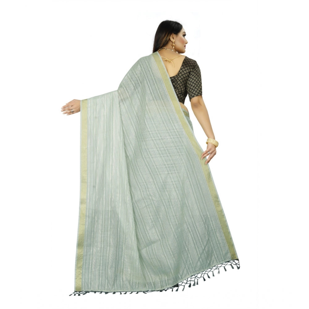 Gracious Cotton Blend Plain Saree With Blouse Piece