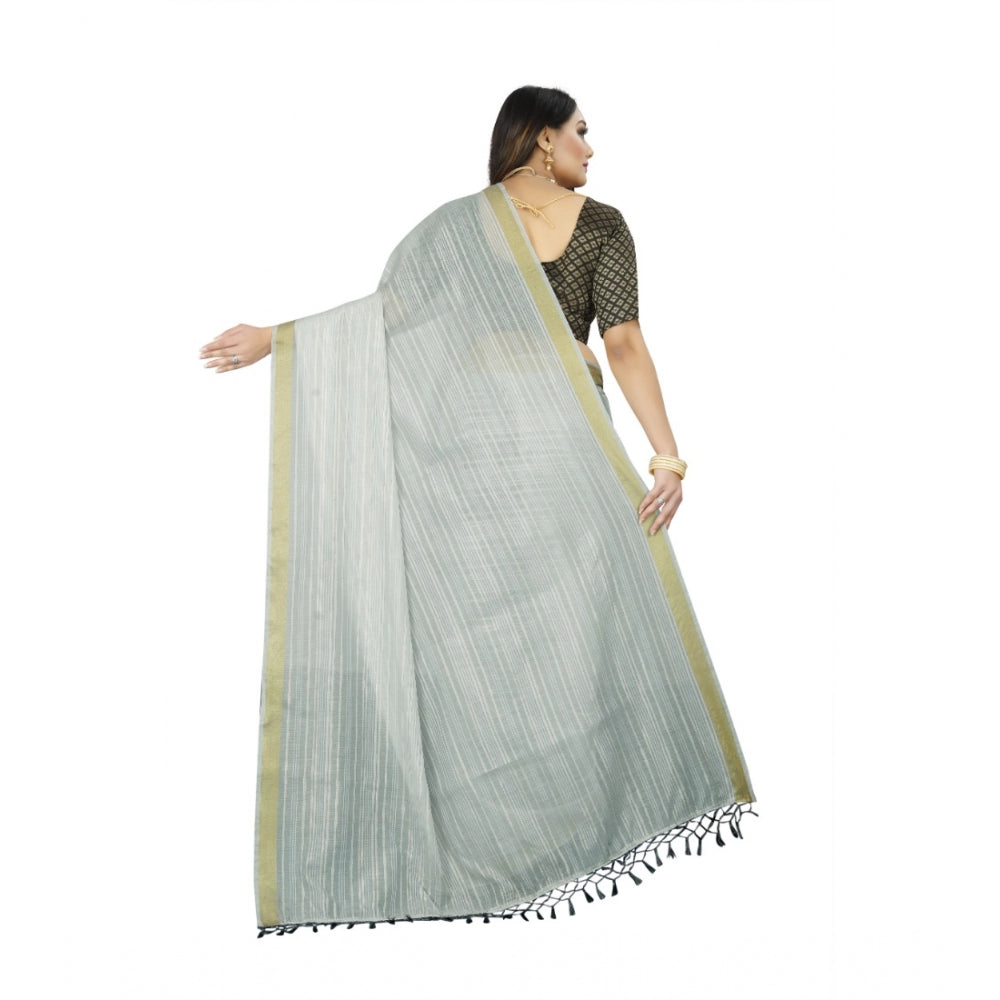 Gracious Cotton Blend Plain Saree With Blouse Piece