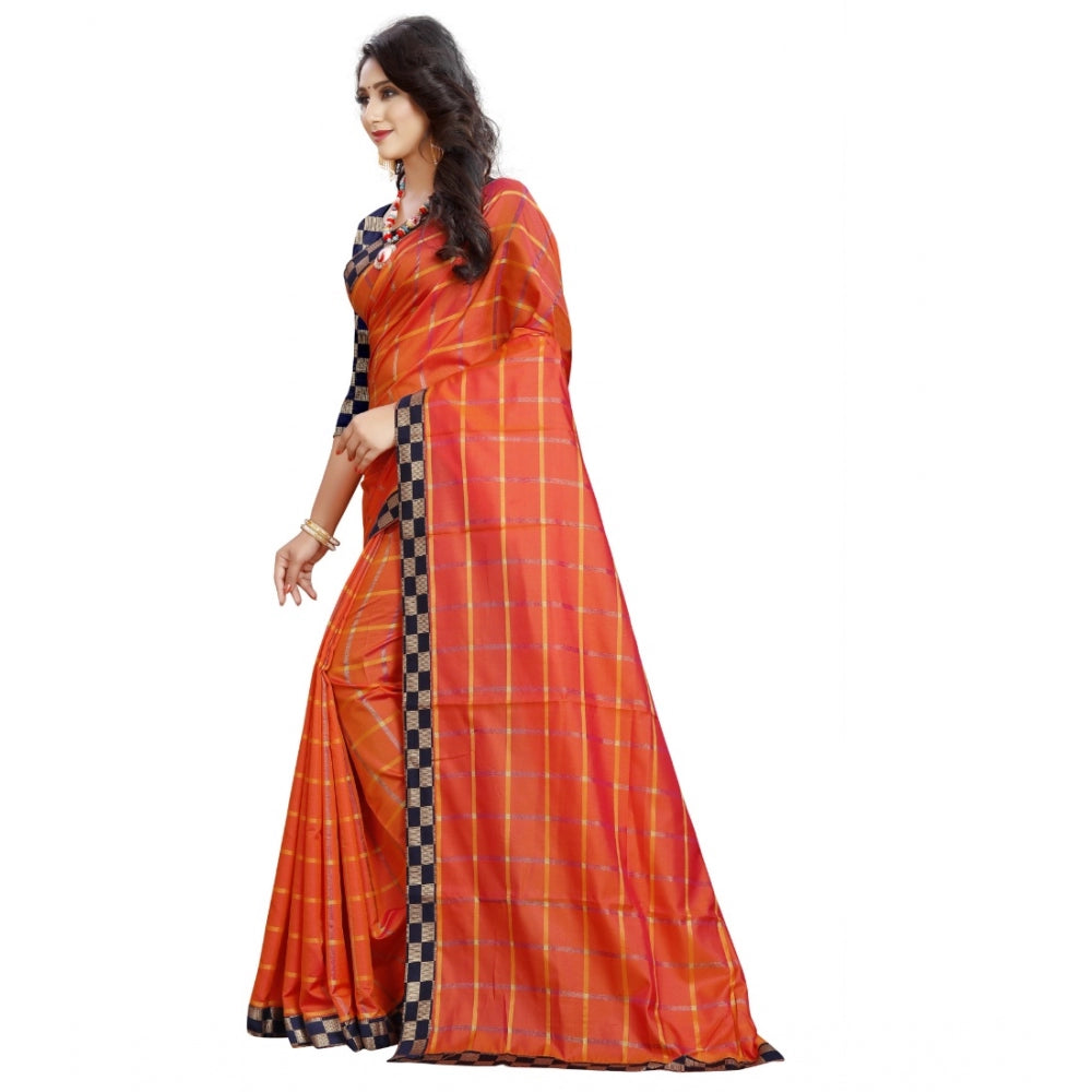 Charming Cotton Silk Checkered Saree With Blouse Piece