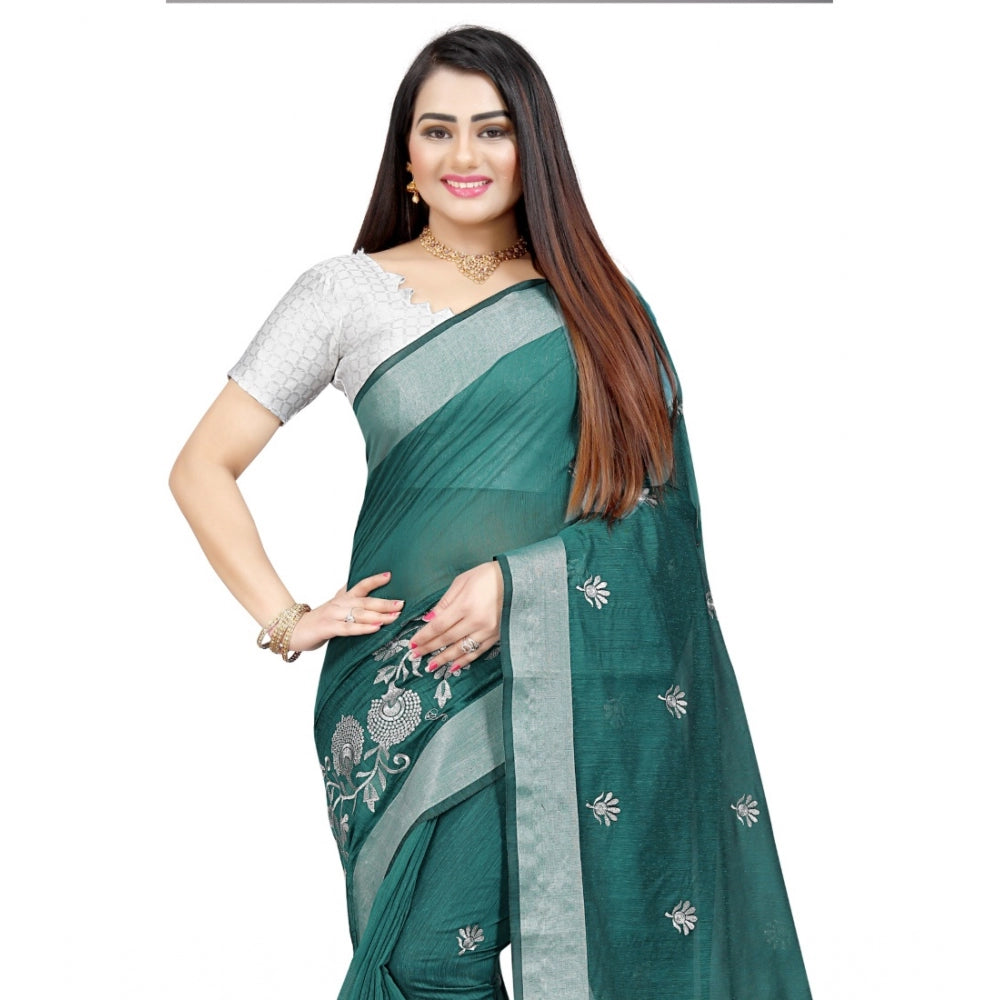 Facinating Cotton Silk Embroidered Saree With Blouse Piece
