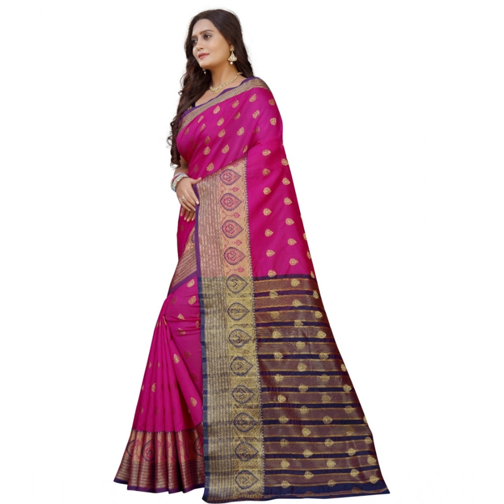 Appealing Silk Blend Woven Saree With Blouse Piece