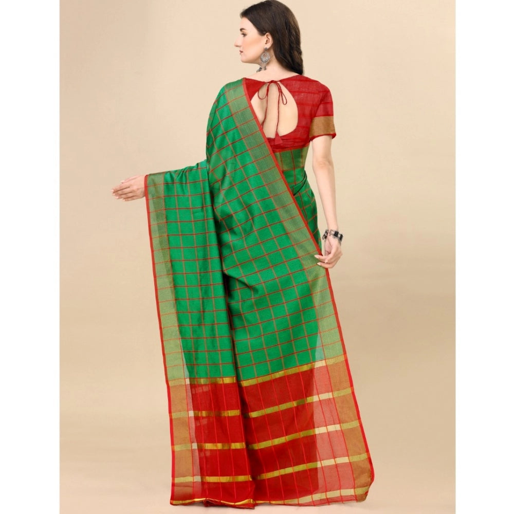 Charming Cotton Silk Checkered Saree With Blouse Piece