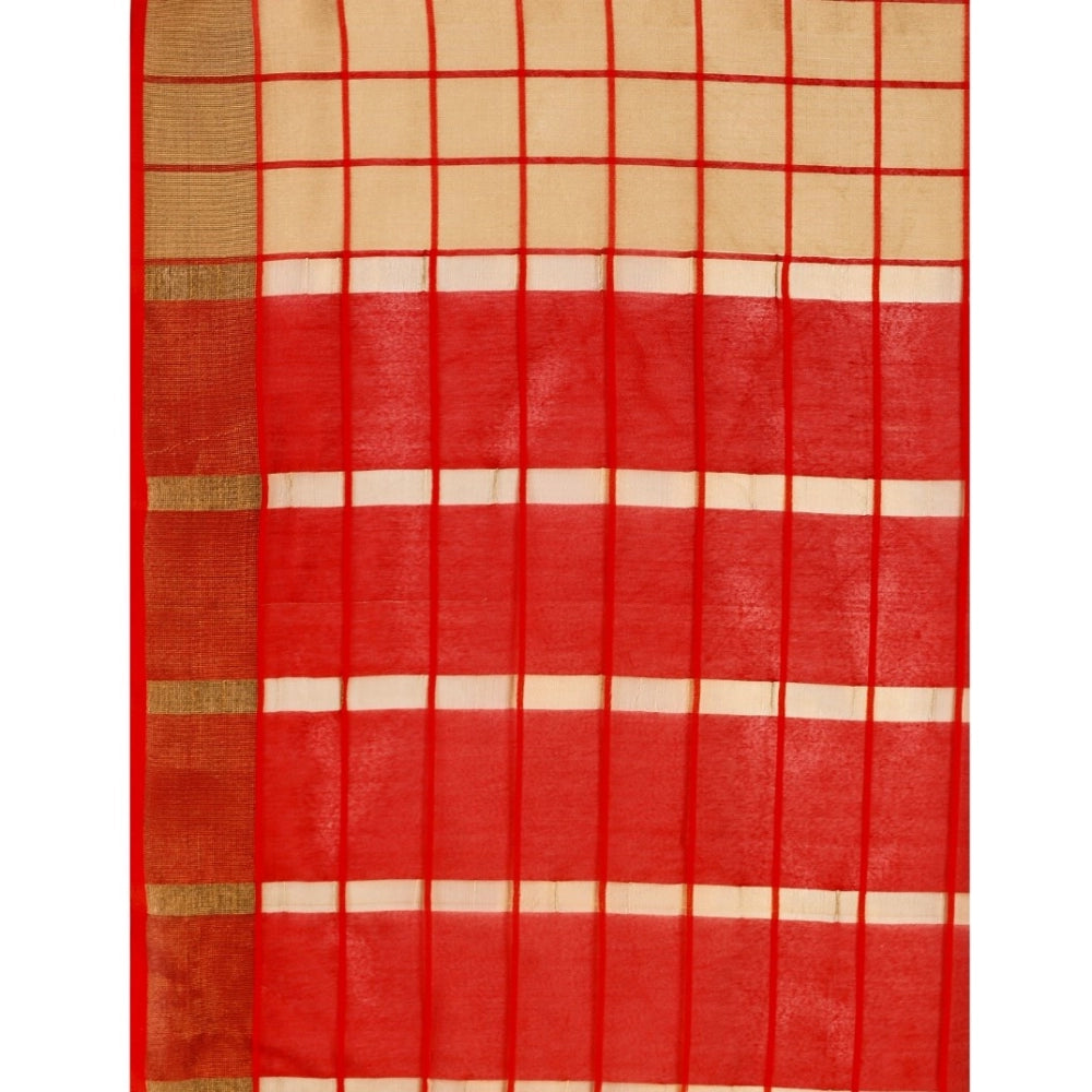 Charming Cotton Silk Checkered Saree With Blouse Piece
