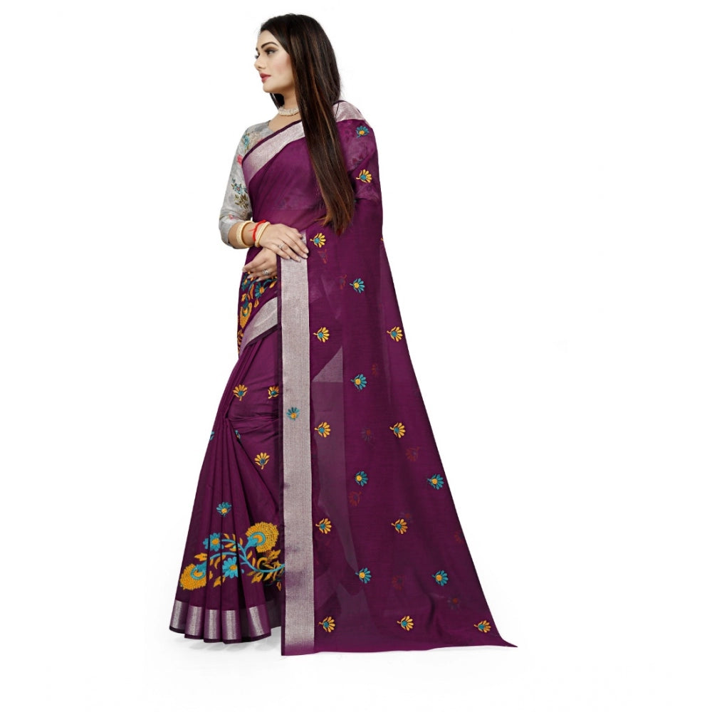 Facinating Cotton Silk Embroidered Saree With Blouse Piece