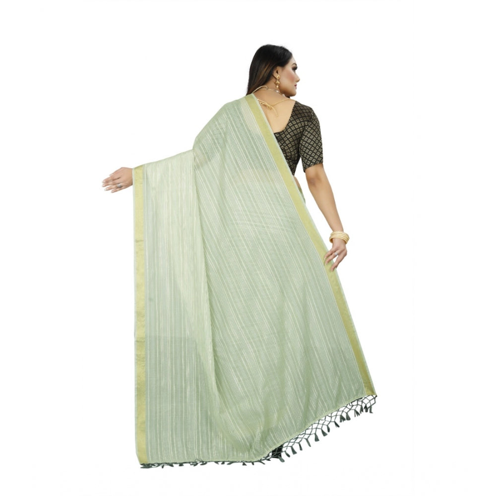 Gracious Cotton Blend Plain Saree With Blouse Piece