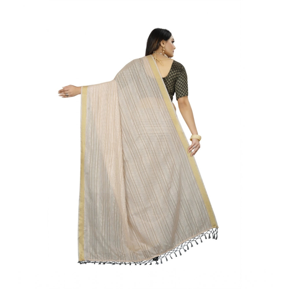 Gracious Cotton Blend Plain Saree With Blouse Piece