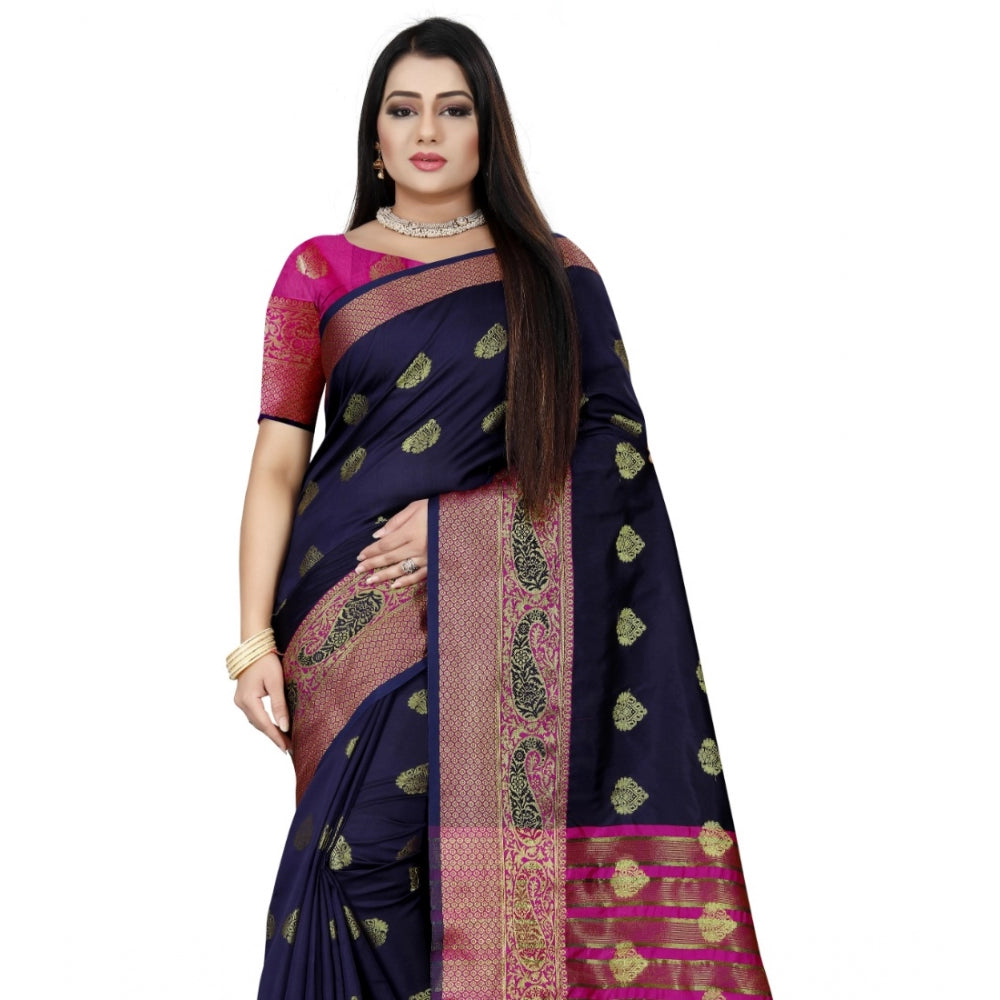 Appealing Silk Blend Woven Saree With Blouse Piece