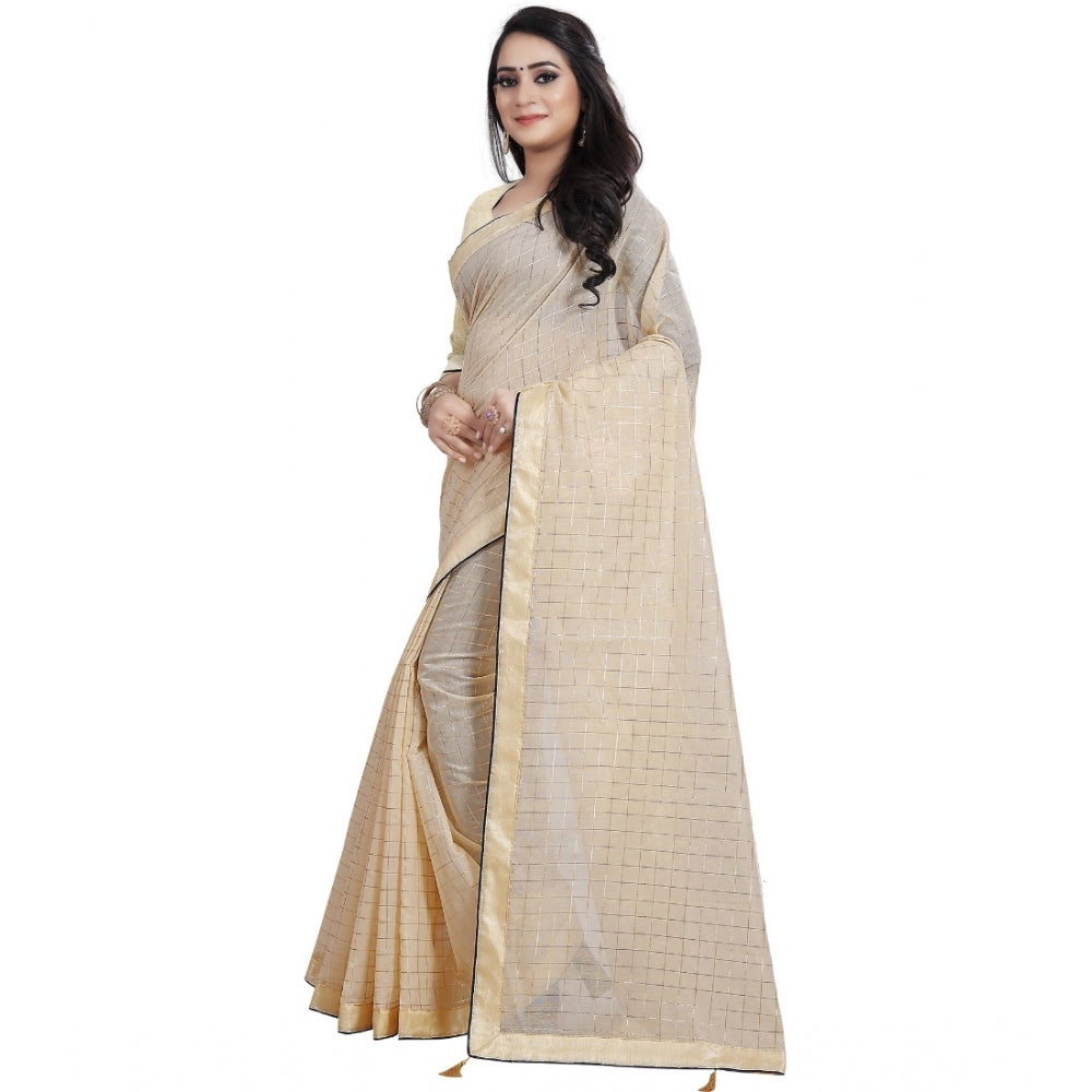 Charming Cotton Silk Checkered Saree With Blouse Piece