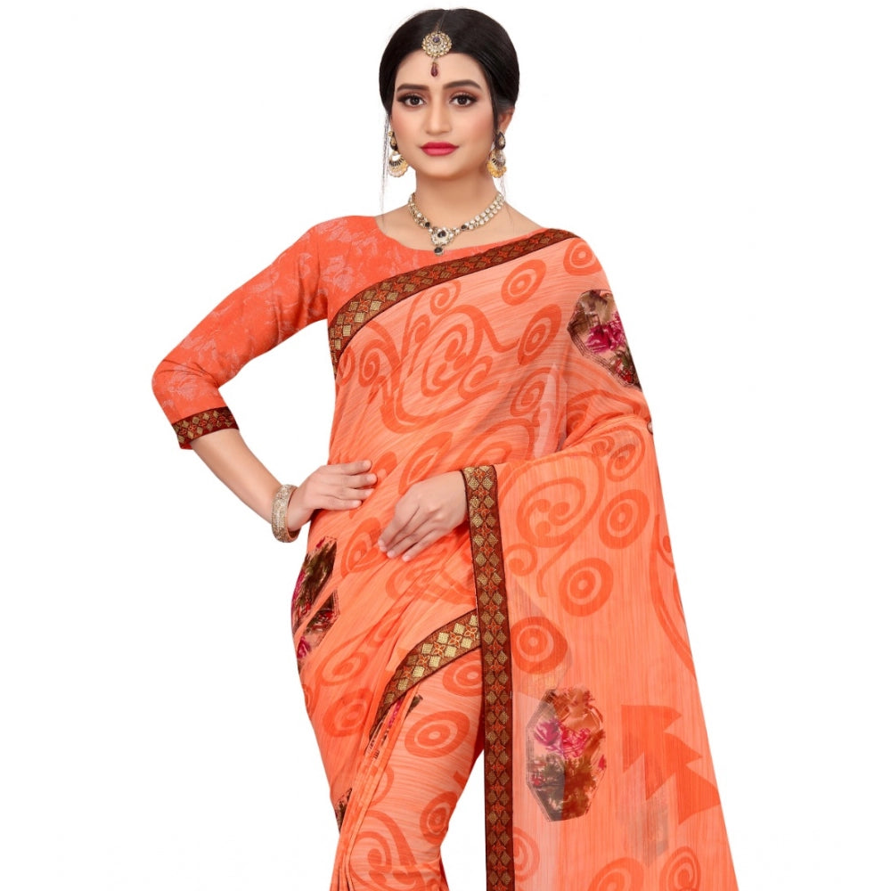 Fabulous Georgette Floral Print Saree With Blouse Piece