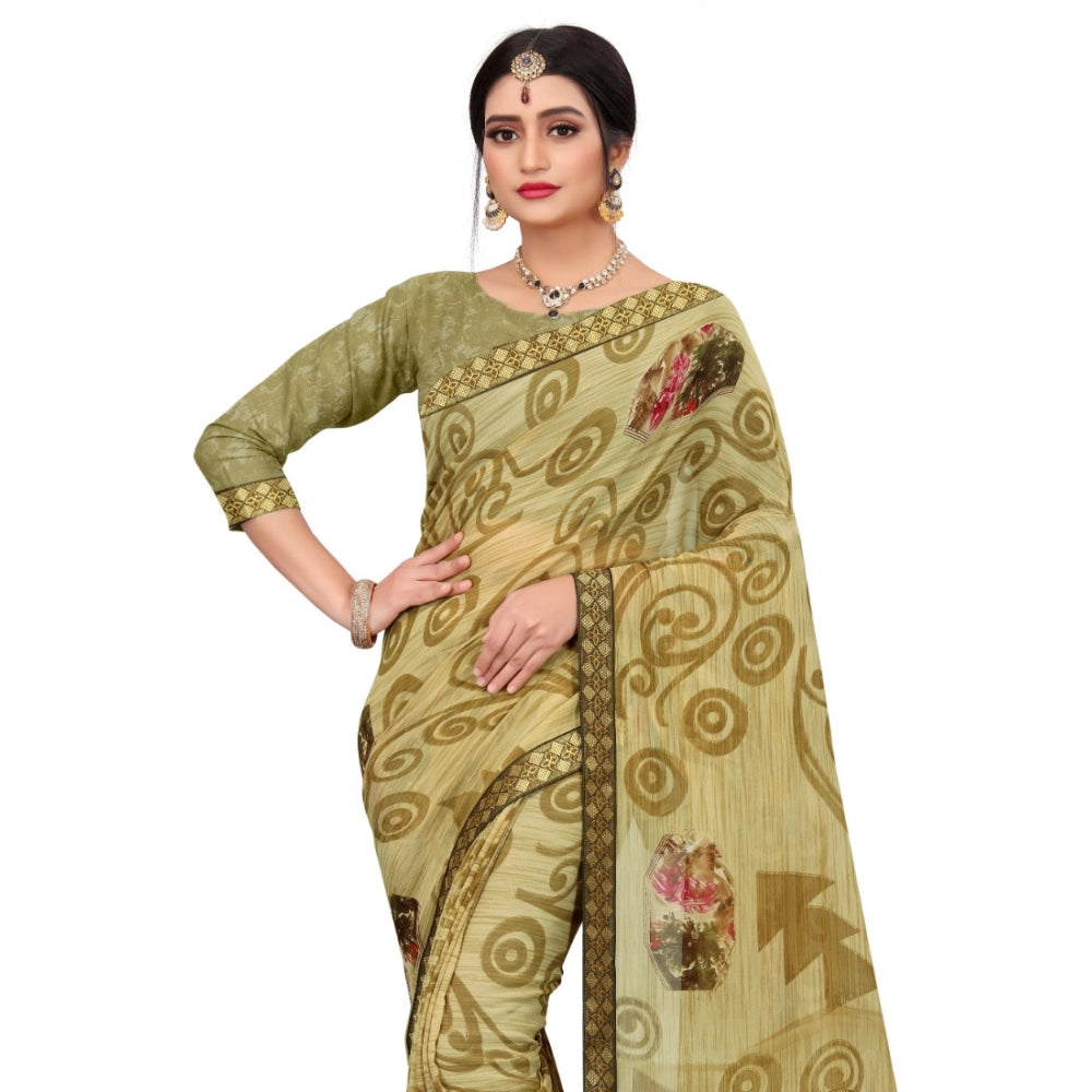 Fabulous Georgette Floral Print Saree With Blouse Piece
