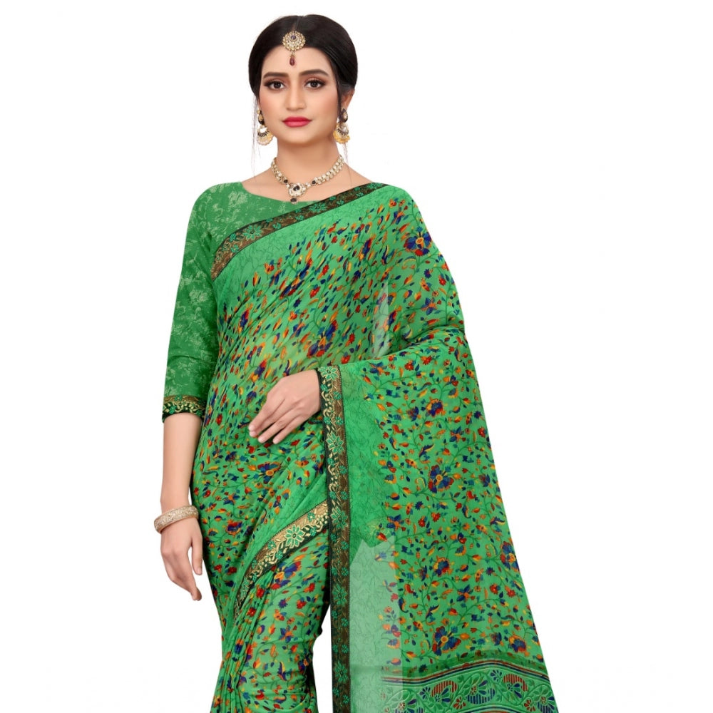 Fabulous Georgette Floral Print Saree With Blouse Piece