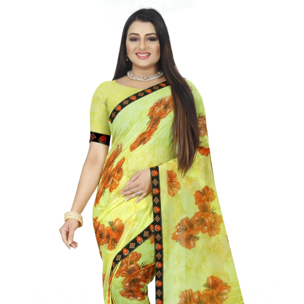 Fabulous Georgette Floral Print Saree With Blouse Piece