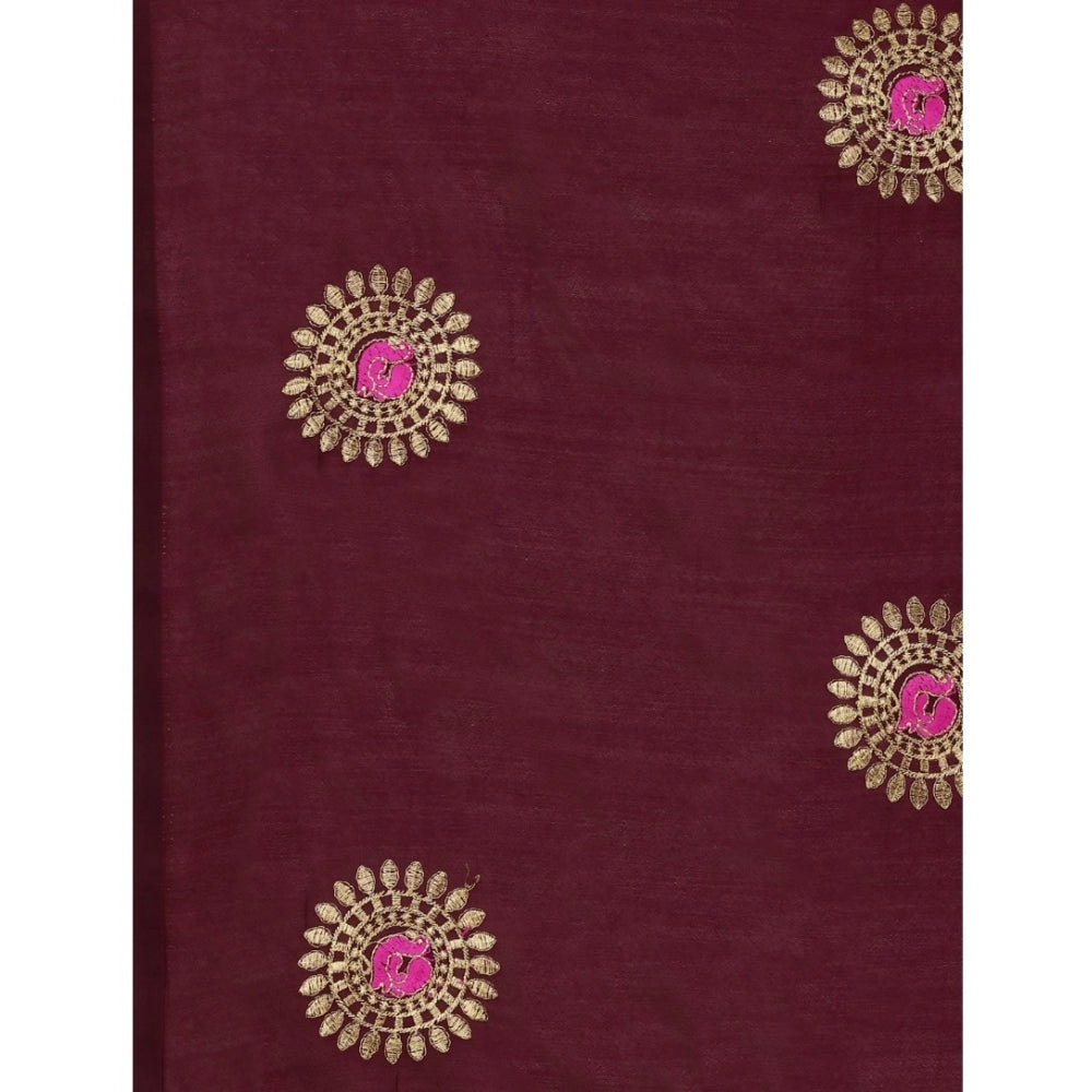 Incredible Silk Blend Embroidered Saree With Blouse Piece