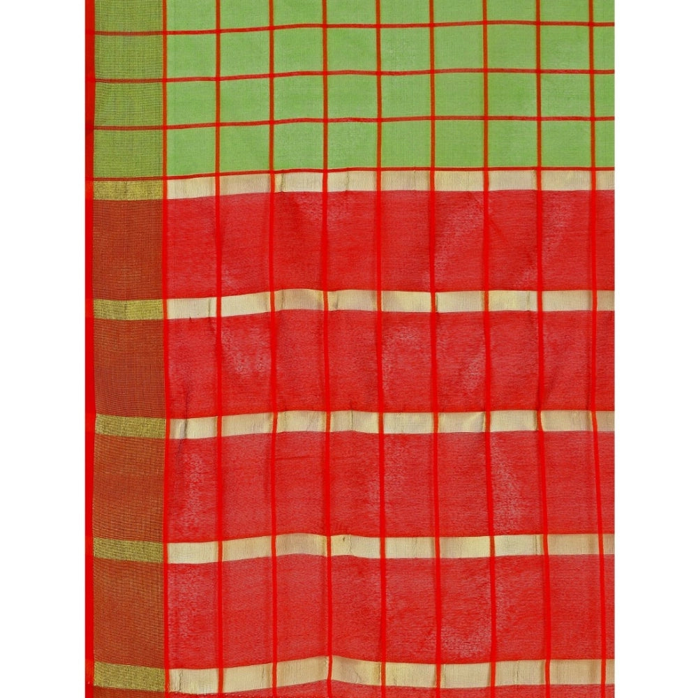 Charming Cotton Silk Checkered Saree With Blouse Piece
