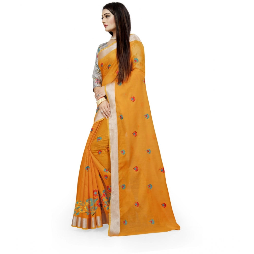 Facinating Cotton Silk Embroidered Saree With Blouse Piece