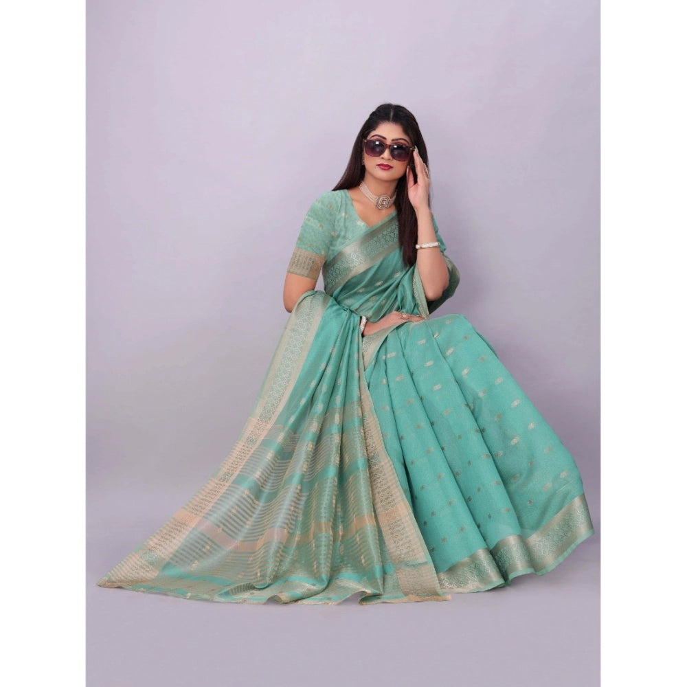 Sophisticated Silk Blend Woven Saree With Blouse Piece