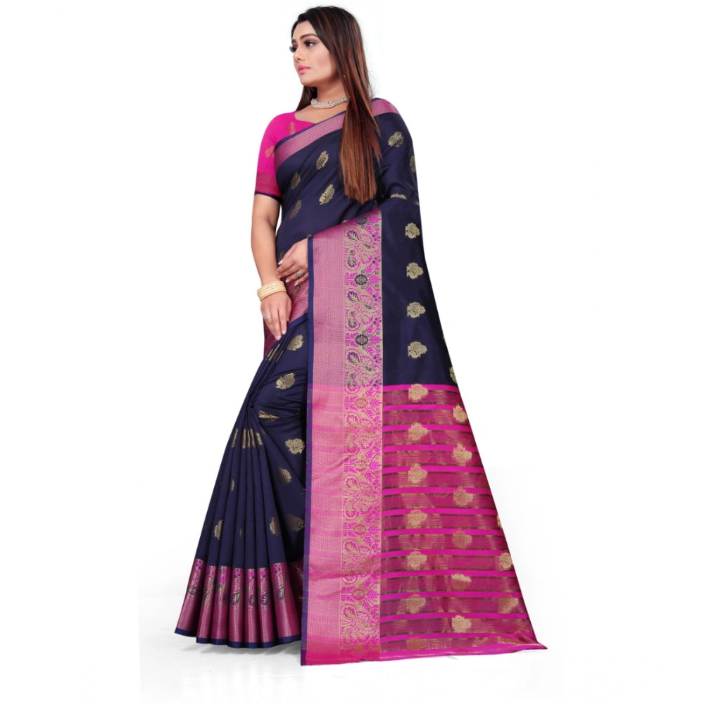 Appealing Silk Blend Woven Saree With Blouse Piece