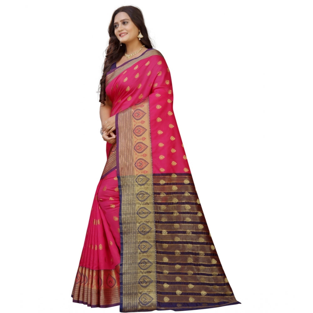 Appealing Silk Blend Woven Saree With Blouse Piece