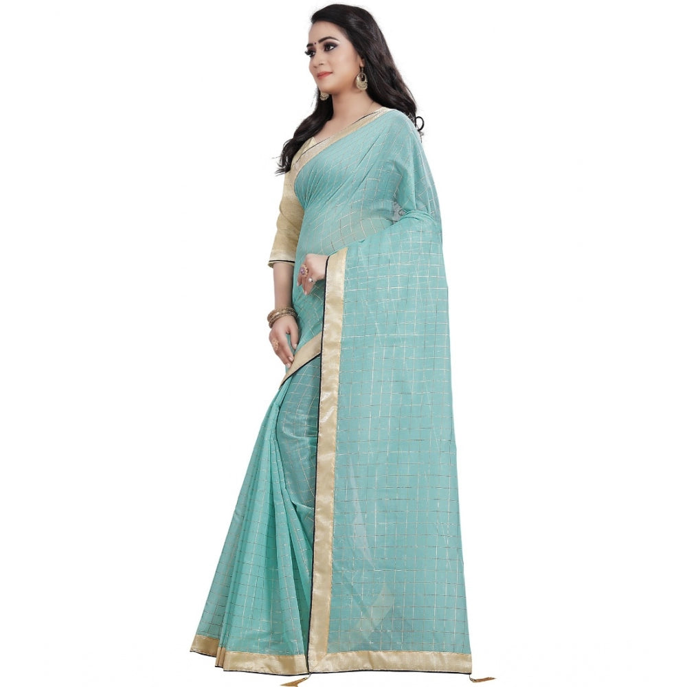 Charming Cotton Silk Checkered Saree With Blouse Piece