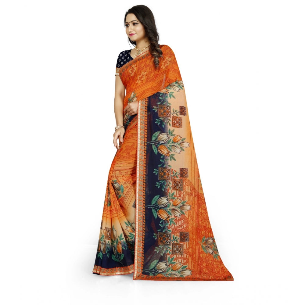 Fabulous Georgette Floral Print Saree With Blouse Piece