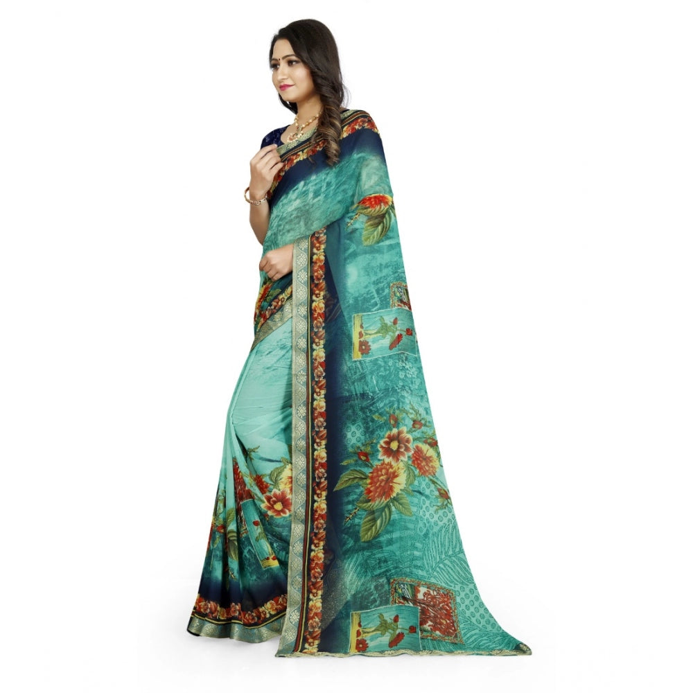 Fabulous Georgette Floral Print Saree With Blouse Piece