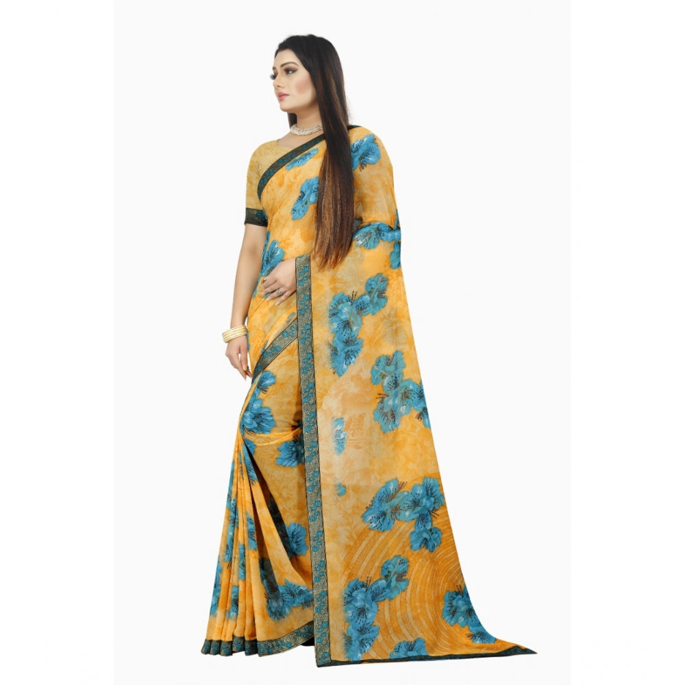 Fabulous Georgette Floral Print Saree With Blouse Piece