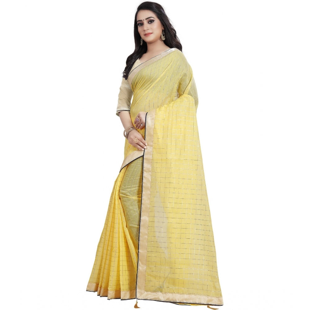 Charming Cotton Silk Checkered Saree With Blouse Piece