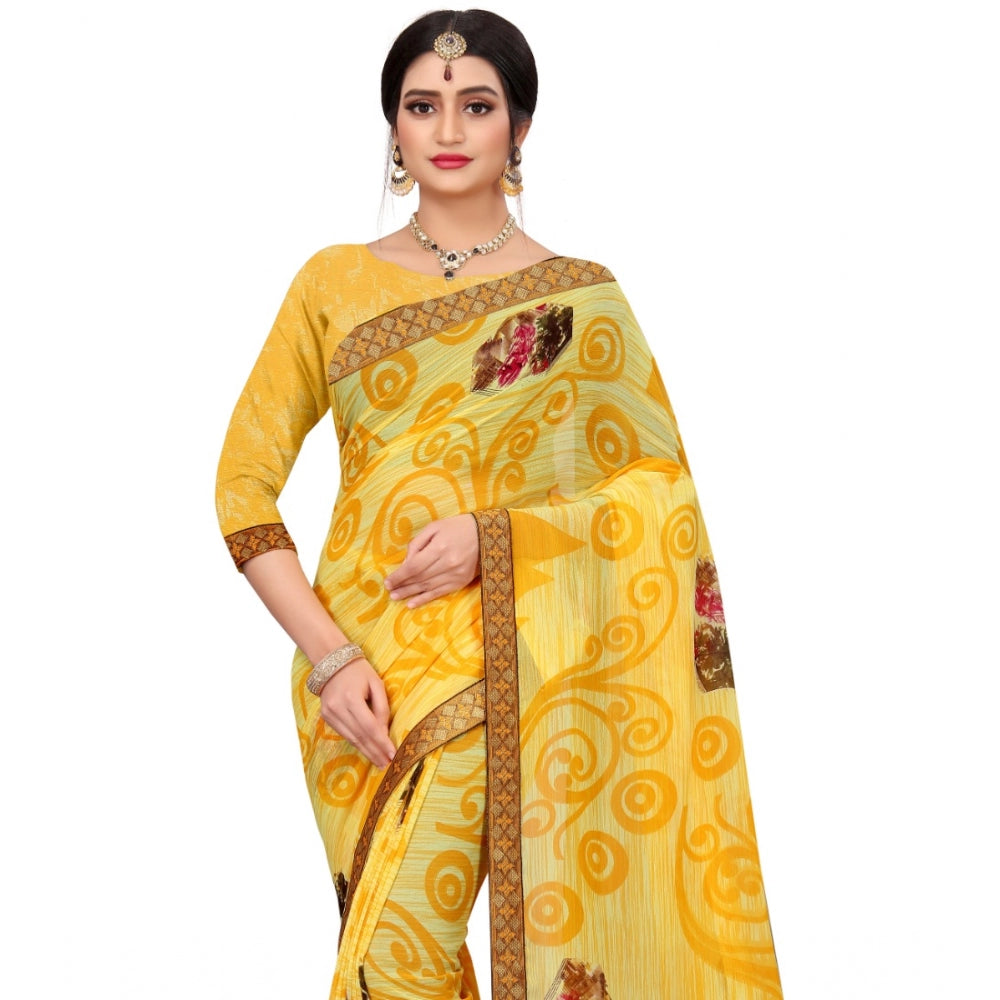 Fabulous Georgette Floral Print Saree With Blouse Piece
