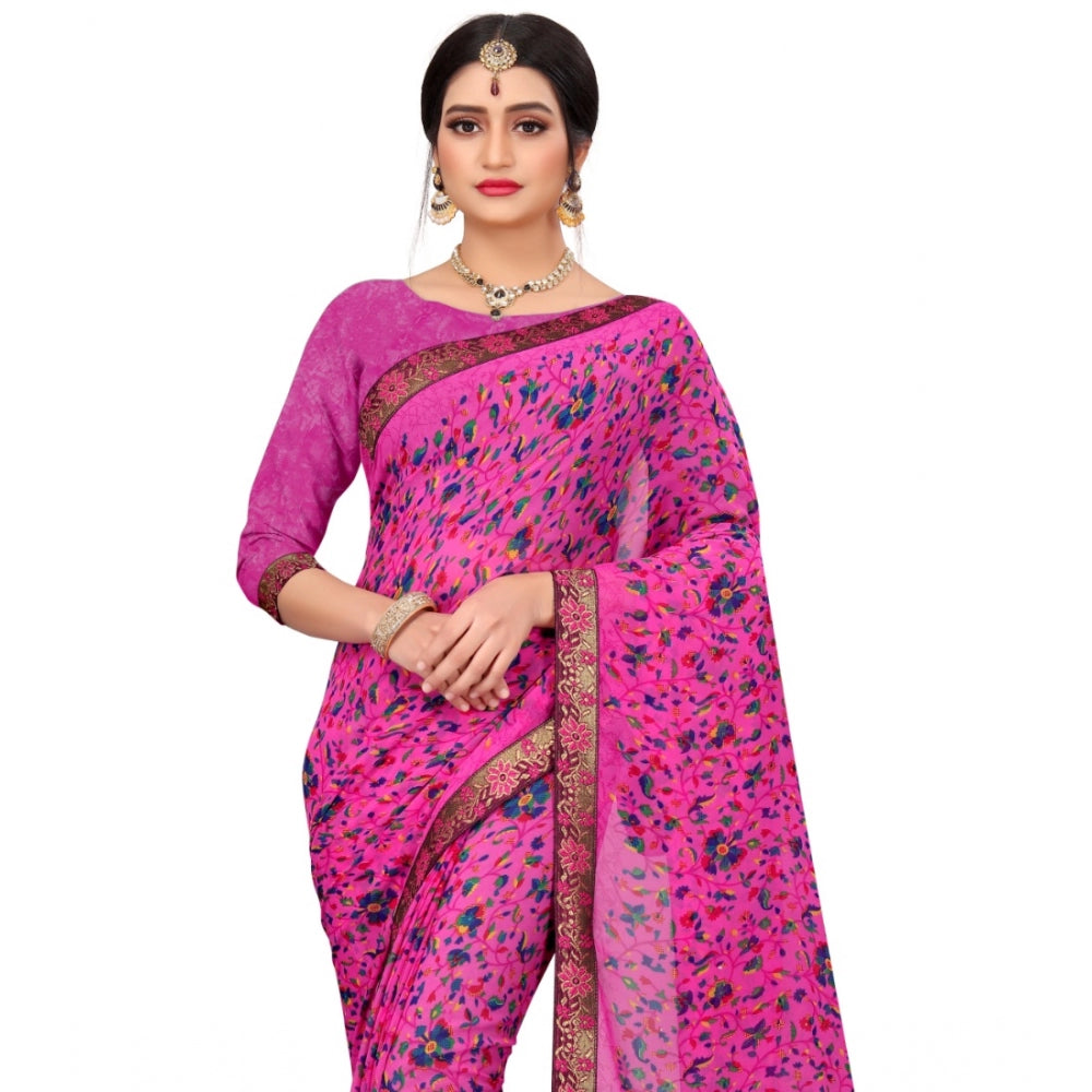 Fabulous Georgette Floral Print Saree With Blouse Piece